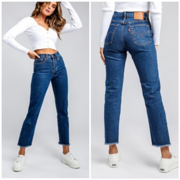 NWT Levi's Wedgie Straight Cropped Jeans Below the Belt Dark Blue 28 - Picture 1 of 7